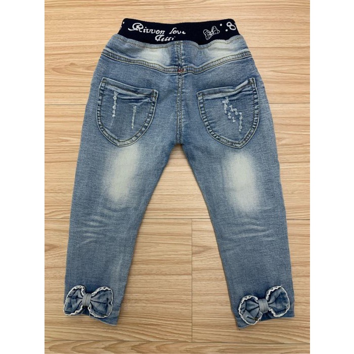 （客訂4件）二手很新 兒童幼兒女童 動物刺繡保暖毛料褲襪 三件合售 約90～100cm、刷色刷破蝴蝶結牛仔褲 約90cm-細節圖6