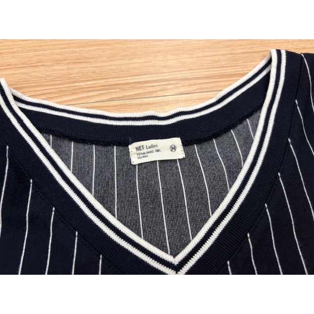 二手很新 NET 撞色滾邊線條休閒洋裝 長版上衣 棒球洋裝-細節圖5