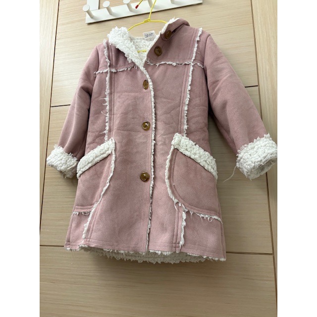 二手很新 正韓 Page2 仿麂皮羔羊毛保暖連帽大衣外套 約100cm 韓國童裝-細節圖2