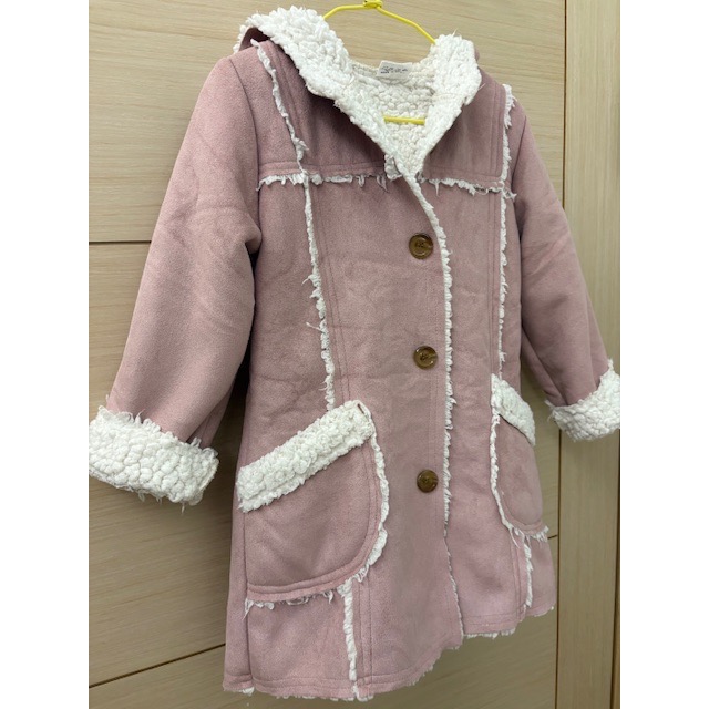 二手很新 正韓 Page2 仿麂皮羔羊毛保暖連帽大衣外套 約100cm 韓國童裝-細節圖3