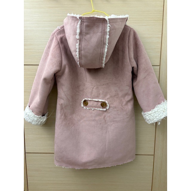 二手很新 正韓 Page2 仿麂皮羔羊毛保暖連帽大衣外套 約100cm 韓國童裝-細節圖4