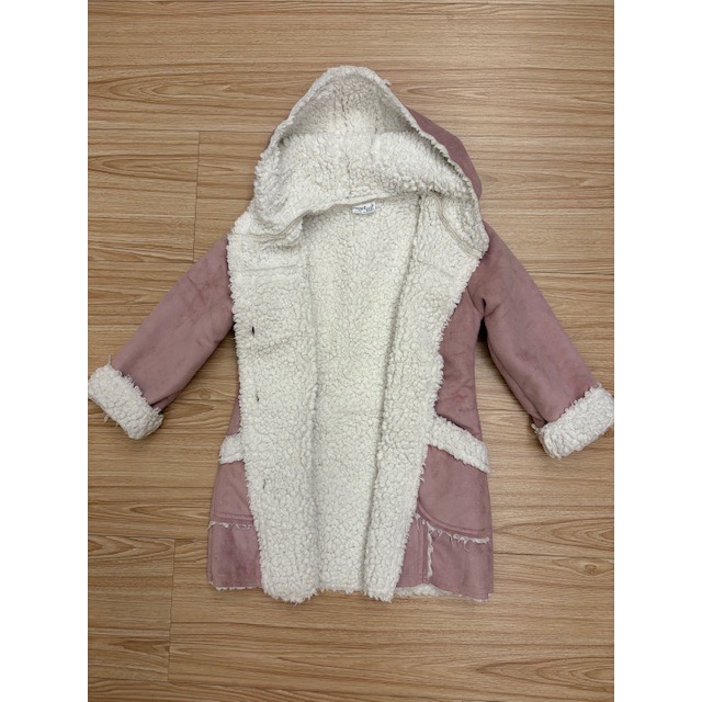 二手很新 正韓 Page2 仿麂皮羔羊毛保暖連帽大衣外套 約100cm 韓國童裝-細節圖5