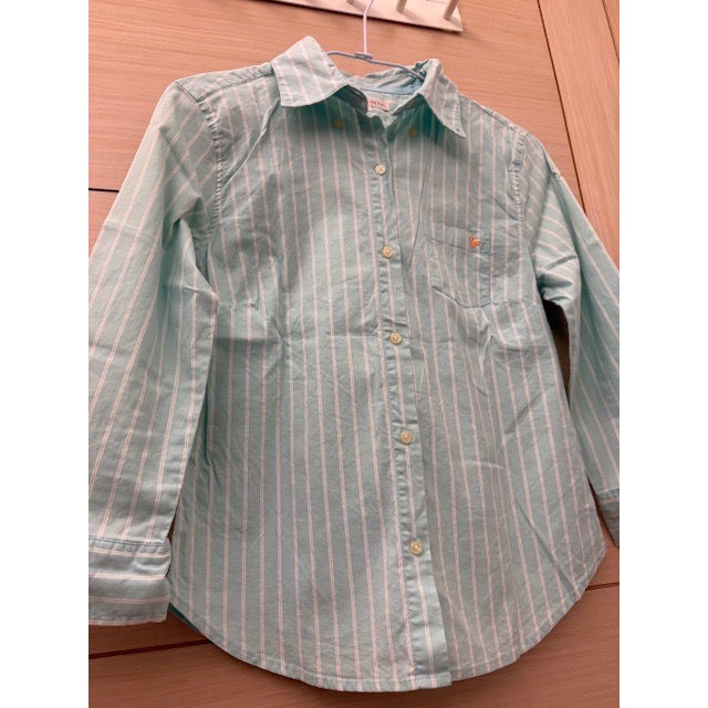 二手少穿 NET 松鼠刺繡條紋七分袖襯衫 粉綠色-細節圖3