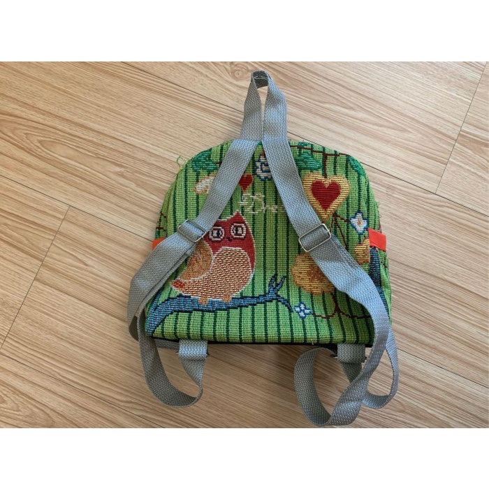 二手近全新 民俗風貓頭鷹編織後背包 民俗風編織包 小後背包 兒童後背包 小孩包包-細節圖2