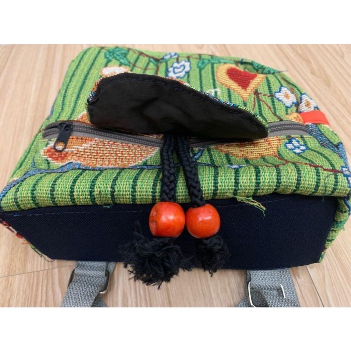 二手近全新 民俗風貓頭鷹編織後背包 民俗風編織包 小後背包 兒童後背包 小孩包包-細節圖6