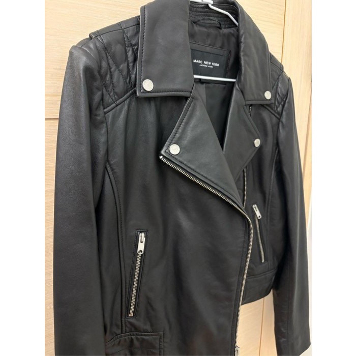 全新 MARC NEW YORK 歐美品牌 騎士翻領修身真皮皮衣外套-細節圖2