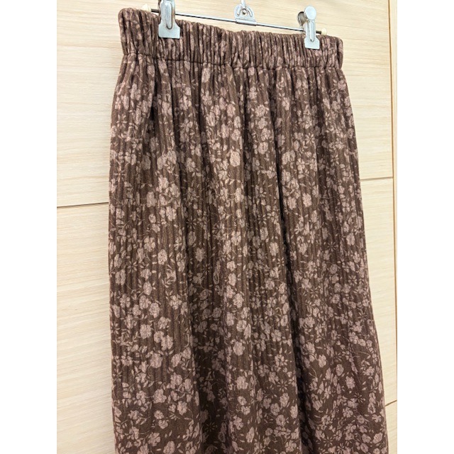 全新 韓版 腰鬆緊碎花燈芯絨及膝裙 中長裙-細節圖2