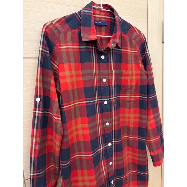 （客訂 Mingchen) 二手近全新 專櫃 olivo 經典格紋長版襯衫洋裝 排釦連身裙-細節圖3