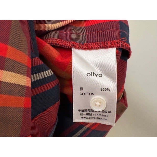 （客訂 Mingchen) 二手近全新 專櫃 olivo 經典格紋長版襯衫洋裝 排釦連身裙-細節圖6