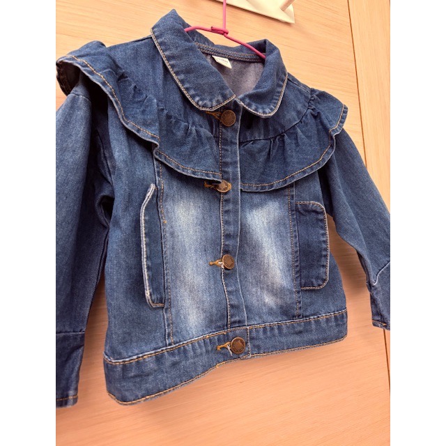 全新 BEBABY 比貝比 荷葉造型喇叭袖牛仔外套 約100cm 童裝 兒童幼兒女童小童-細節圖2