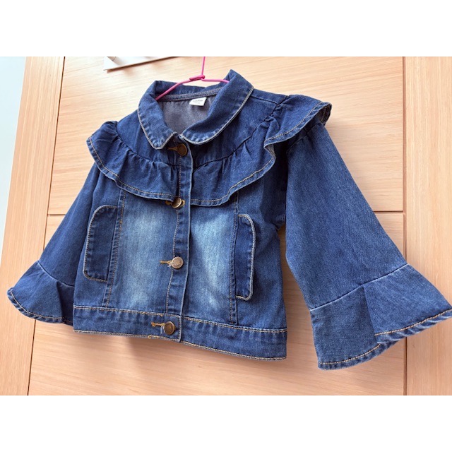 全新 BEBABY 比貝比 荷葉造型喇叭袖牛仔外套 約100cm 童裝 兒童幼兒女童小童-細節圖4
