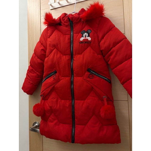 二手近全新 兒童鋪棉保暖長版連帽外套 約130cm 加厚保暖外套 童裝 中童大童女童男童-細節圖2