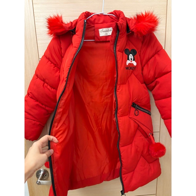 二手近全新 兒童鋪棉保暖長版連帽外套 約130cm 加厚保暖外套 童裝 中童大童女童男童-細節圖5