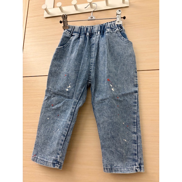 全新 兒童幼兒男童女童 潑漆造型軟質牛仔褲 約95cm 童裝 中性款-細節圖2
