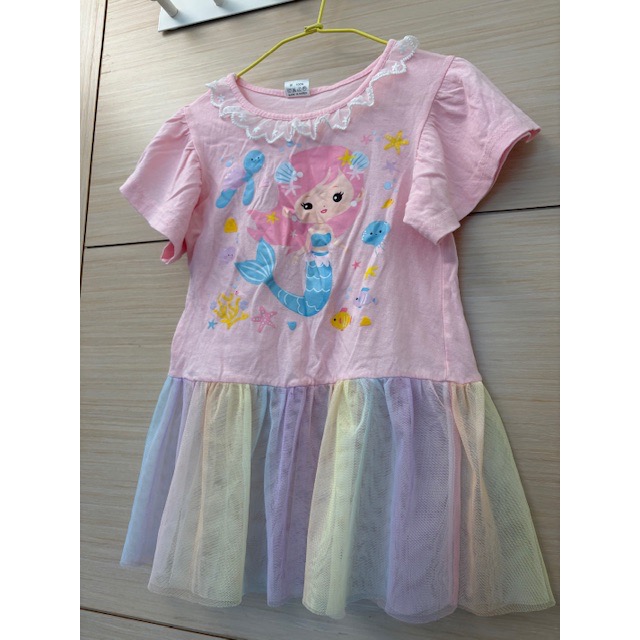 全新 正韓 兒童美人魚卡通印花彩色紗裙洋裝 約110cm 童裝 女童小童-細節圖2