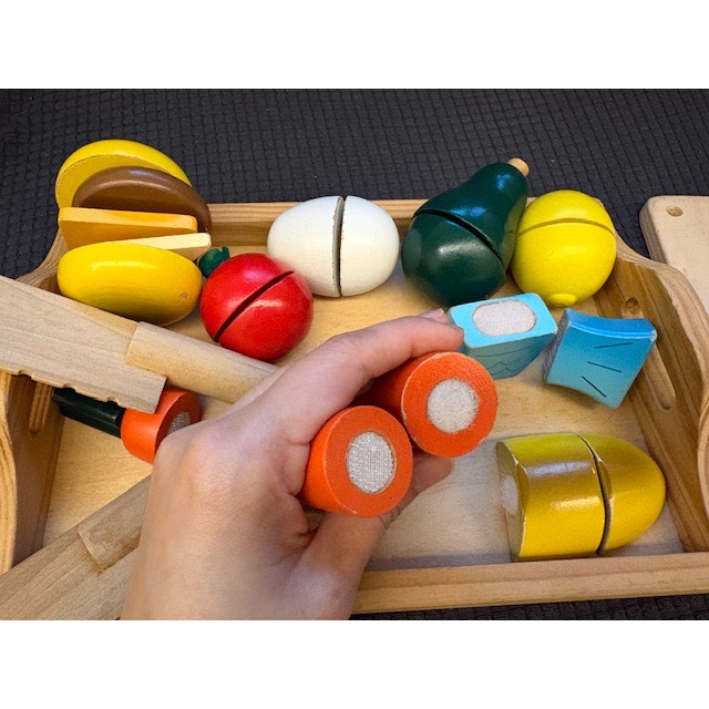 二手 日本 kokuyo 木製切菜咀嚼河馬玩具 切切樂 兒童玩具 扮家家酒玩具-細節圖3