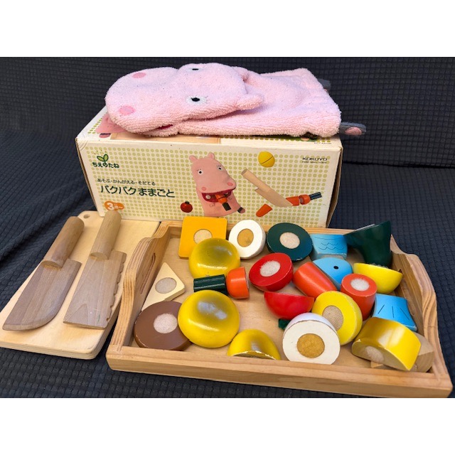 二手 日本 kokuyo 木製切菜咀嚼河馬玩具 切切樂 兒童玩具 扮家家酒玩具-細節圖5