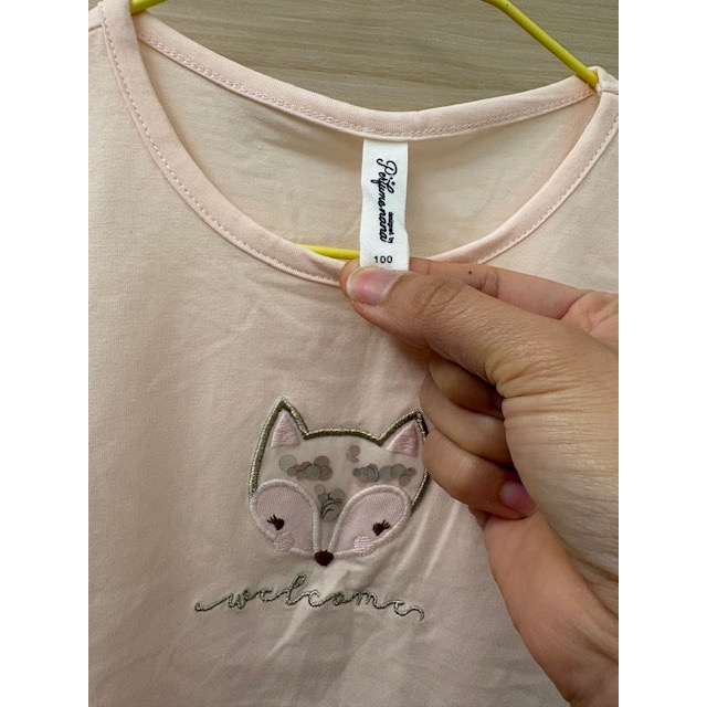 全新 香水娜娜 兒童刺繡亮片狐狸上衣 100cm 棉質T恤 童裝 女童小童-細節圖4