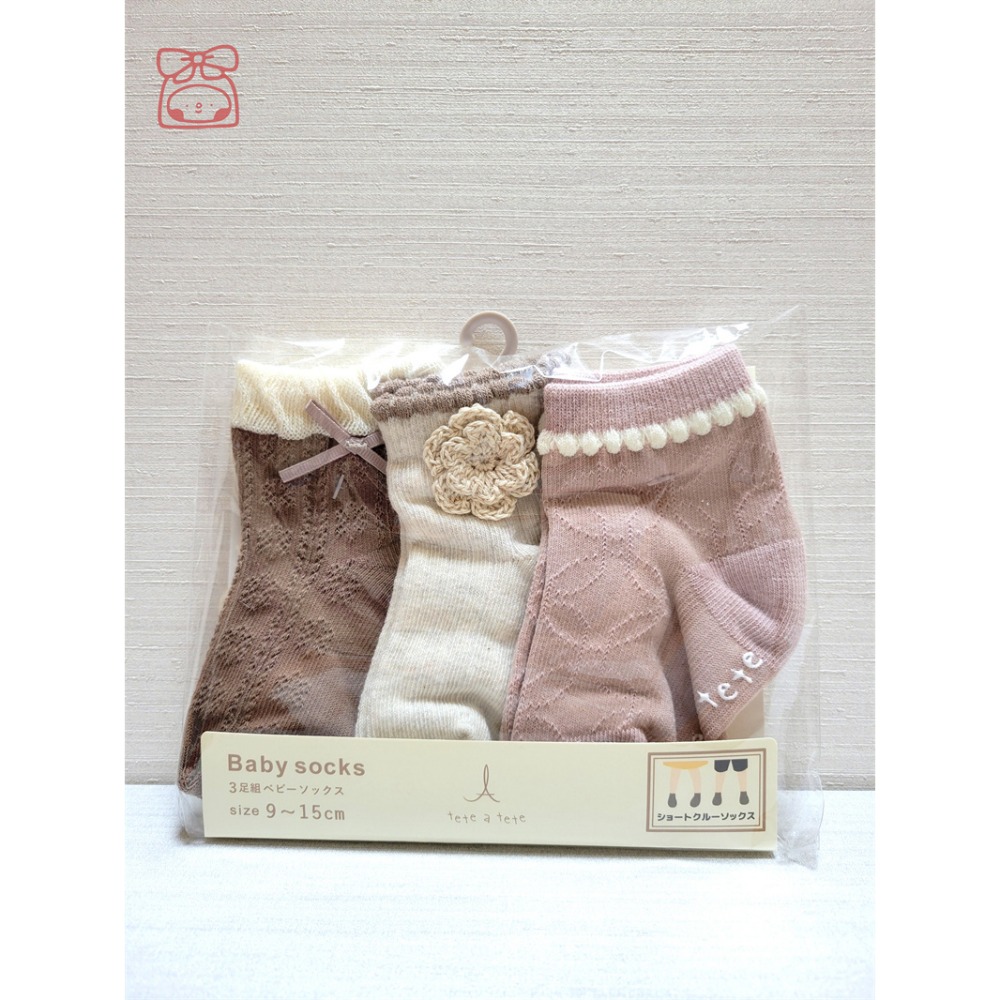 【4月新品上市現貨🍭附發票】日本嬰幼兒襪 Baby socks 襪子三入組 9~15CM 童襪 寶寶襪 嬰兒襪 小花蕾絲-規格圖4