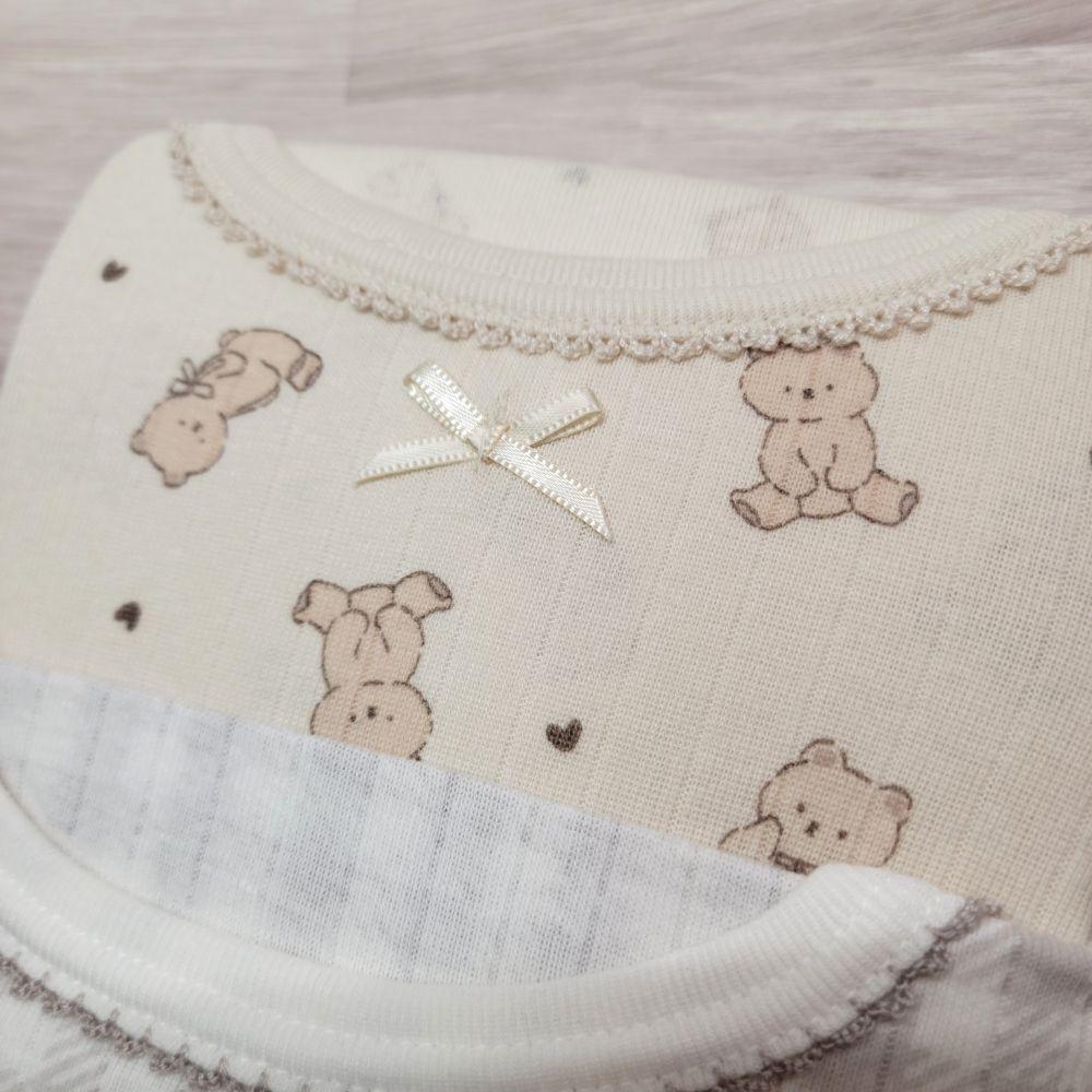 【90cm🍭日本空運童裝】日本進口 秋冬有機棉ORGANIC COTTON長袖上衣2件組 小熊 灰格子 居家-細節圖3