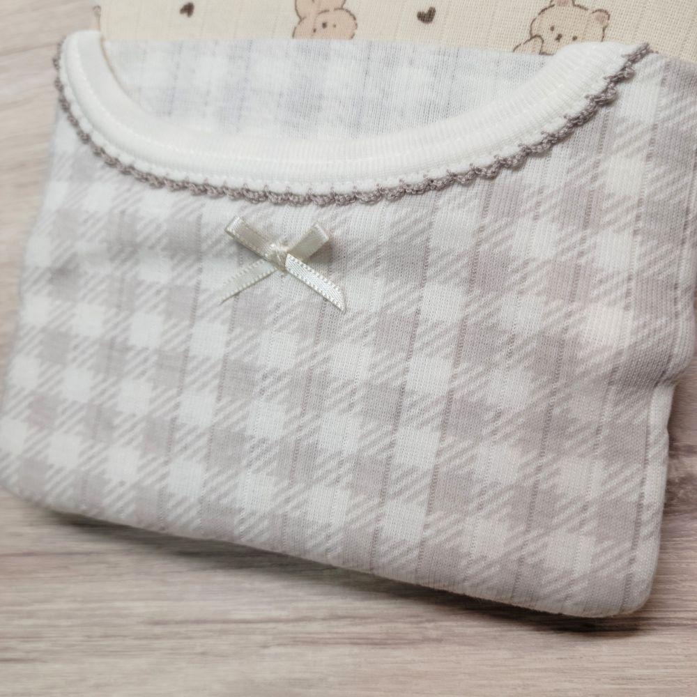 【90cm🍭日本空運童裝】日本進口 秋冬有機棉ORGANIC COTTON長袖上衣2件組 小熊 灰格子 居家-細節圖4