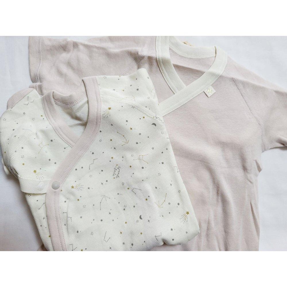 【日本進口🍭50~60cm】新生兒開襟半袖蝴蝶衣 2件組 100%純棉 日本西松屋 奶茶色 星星 短袖 新生兒開襟衣-細節圖8