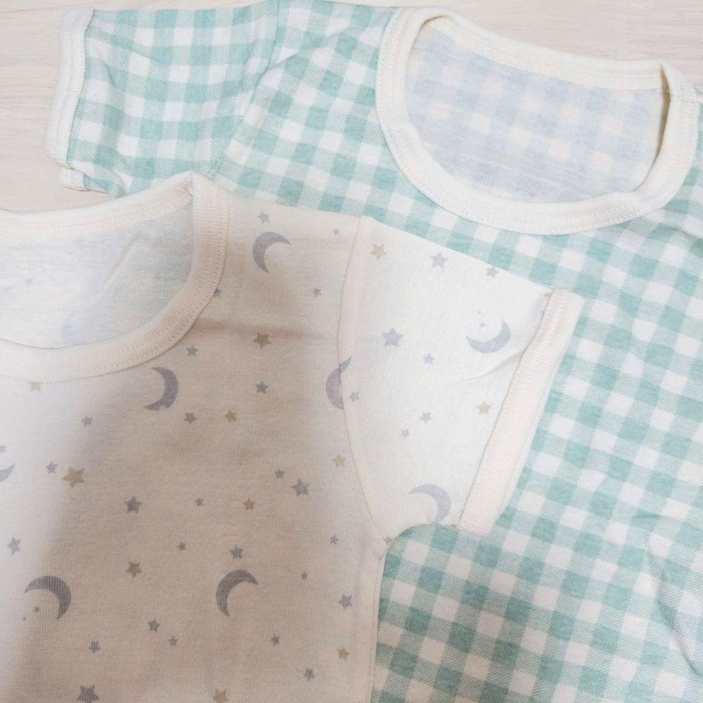 【80cm🍭90cm🍭95cm】日本童裝 Cottoli 短袖上衣兩件組 綠格 星星 月亮 日本空運-細節圖2