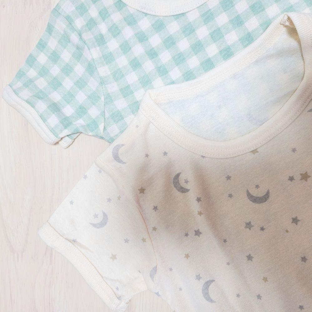 【80cm🍭90cm🍭95cm】日本童裝 Cottoli 短袖上衣兩件組 綠格 星星 月亮 日本空運-細節圖3