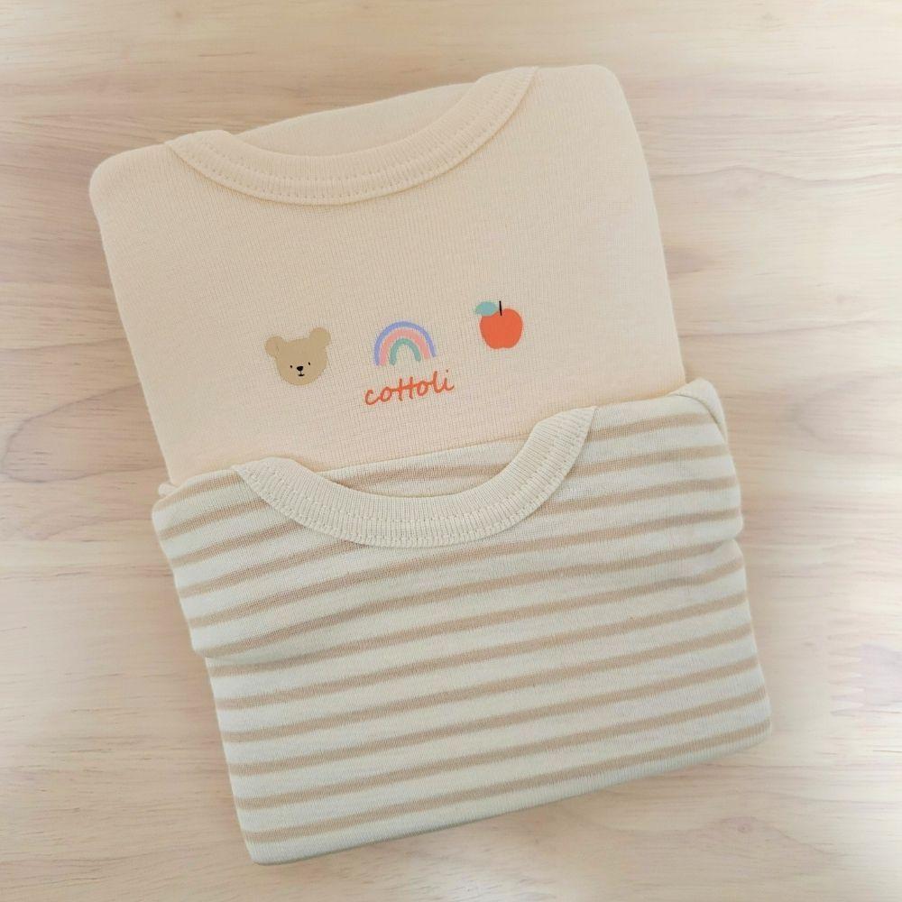 【70cm🍭80cm】日本Cottoli 短袖包屁衣兩件組 汽車 小熊 格紋 日本童裝 男童 女童-細節圖2