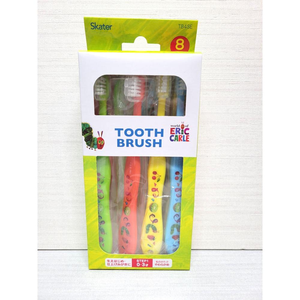 【現貨🇯🇵附發票】日本 Skater 寶寶幼兒牙刷 【0-3歲】恐龍 好餓的毛毛蟲 8入組/獨立包裝/附牙刷蓋-細節圖2