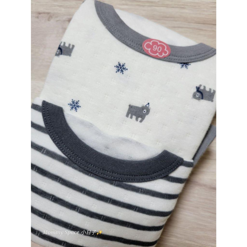 【現貨80cm 🚩日本童裝空運】CONTE DE FÉES 長袖包屁衣 純棉100%親膚 雪花 熊熊 條紋 日本童裝鋪棉-細節圖2