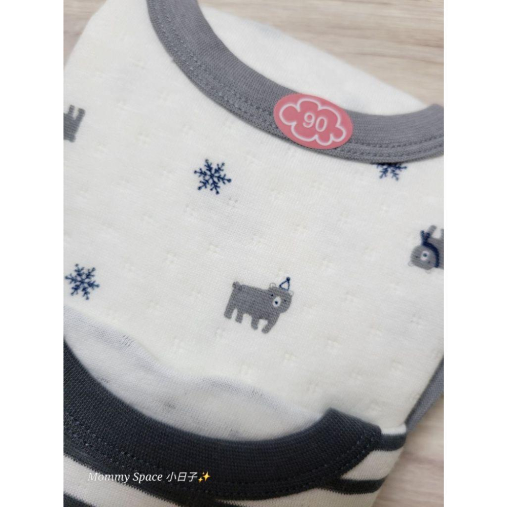 【現貨80cm 🚩日本童裝空運】CONTE DE FÉES 長袖包屁衣 純棉100%親膚 雪花 熊熊 條紋 日本童裝鋪棉-細節圖3