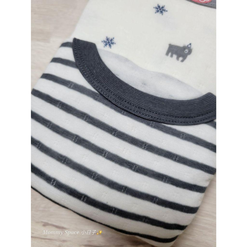 【現貨80cm 🚩日本童裝空運】CONTE DE FÉES 長袖包屁衣 純棉100%親膚 雪花 熊熊 條紋 日本童裝鋪棉-細節圖4
