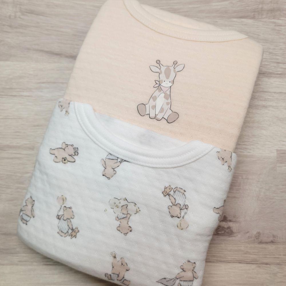 【現貨90cm 🚩】日本Cottoli 長袖上衣2件組 長頸鹿 小熊 氣球 米黃 男童 女童 日本童裝-細節圖2