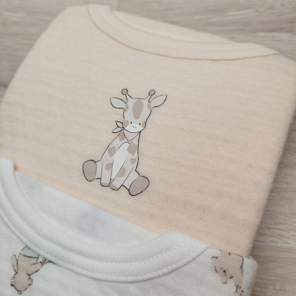 【現貨90cm 🚩】日本Cottoli 長袖上衣2件組 長頸鹿 小熊 氣球 米黃 男童 女童 日本童裝-細節圖3