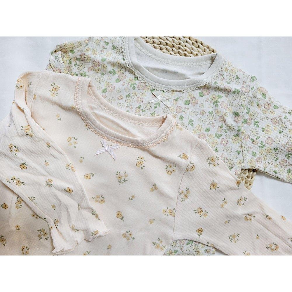 【秋季新品🍭90公分】日本進口 mamaraku 長袖上衣2件組 碎花 女童 內著 日本童裝 薄款 內搭 純棉 家居服-細節圖2