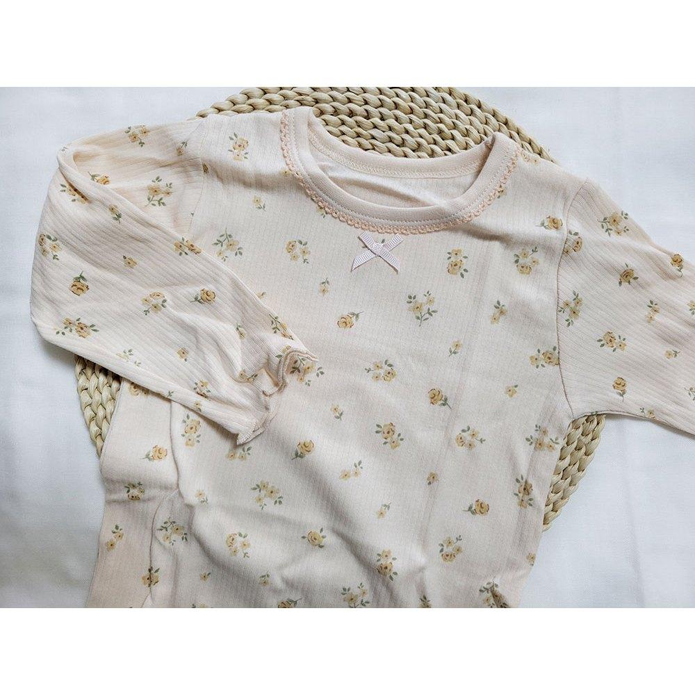 【秋季新品🍭90公分】日本進口 mamaraku 長袖上衣2件組 碎花 女童 內著 日本童裝 薄款 內搭 純棉 家居服-細節圖4