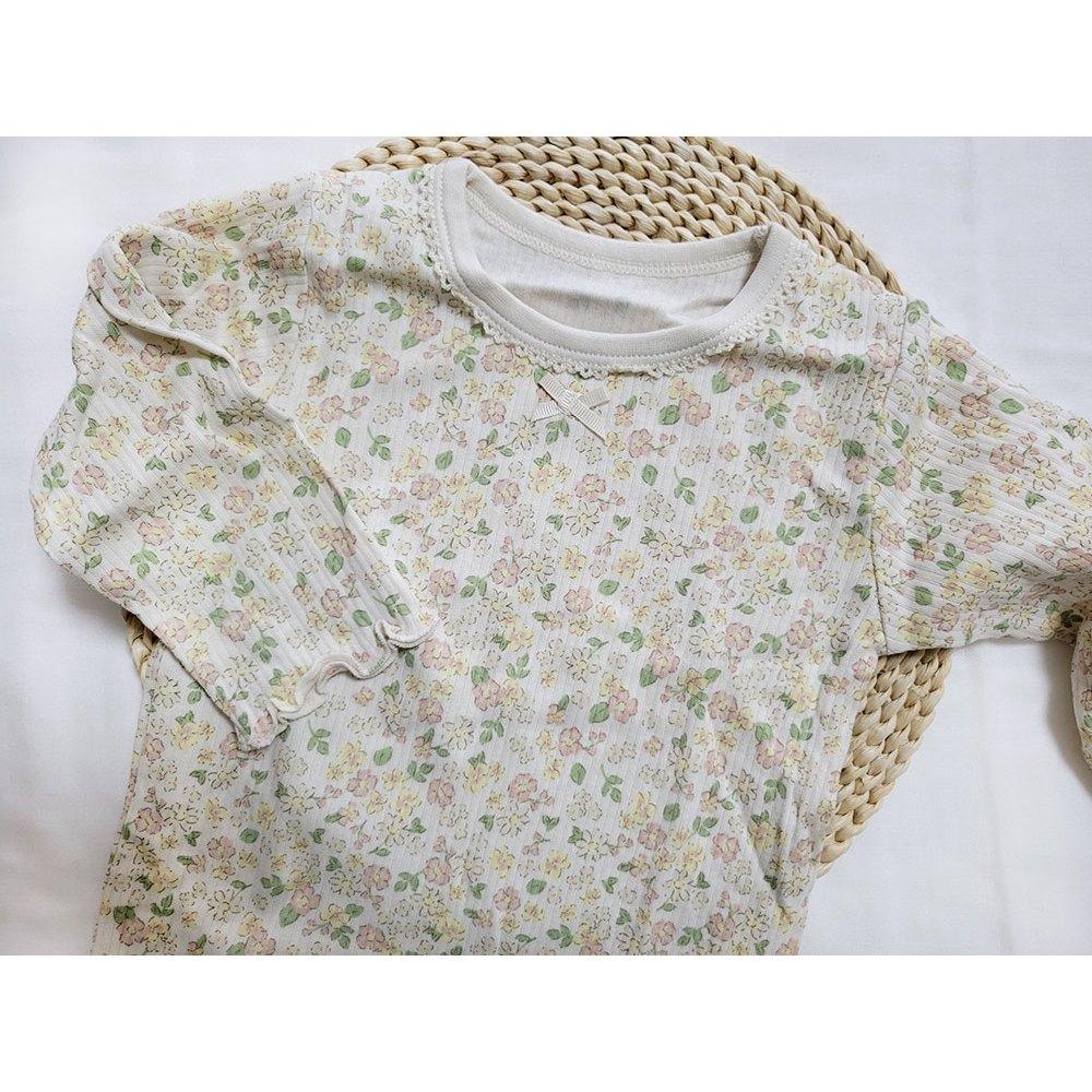 【秋季新品🍭90公分】日本進口 mamaraku 長袖上衣2件組 碎花 女童 內著 日本童裝 薄款 內搭 純棉 家居服-細節圖5