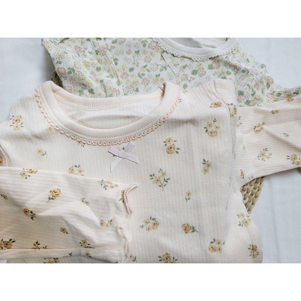【秋季新品🍭90公分】日本進口 mamaraku 長袖上衣2件組 碎花 女童 內著 日本童裝 薄款 內搭 純棉 家居服-細節圖6