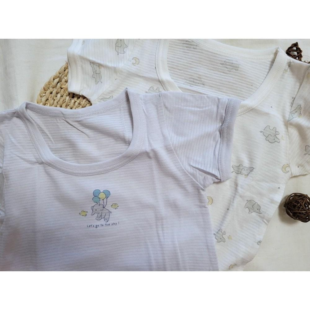 【附發票🍭80公分】日本進口 春夏有機棉ORGANIC COTTON短袖包屁衣 兩件組 吸水速乾 透氣 純棉 大象 水藍-細節圖2