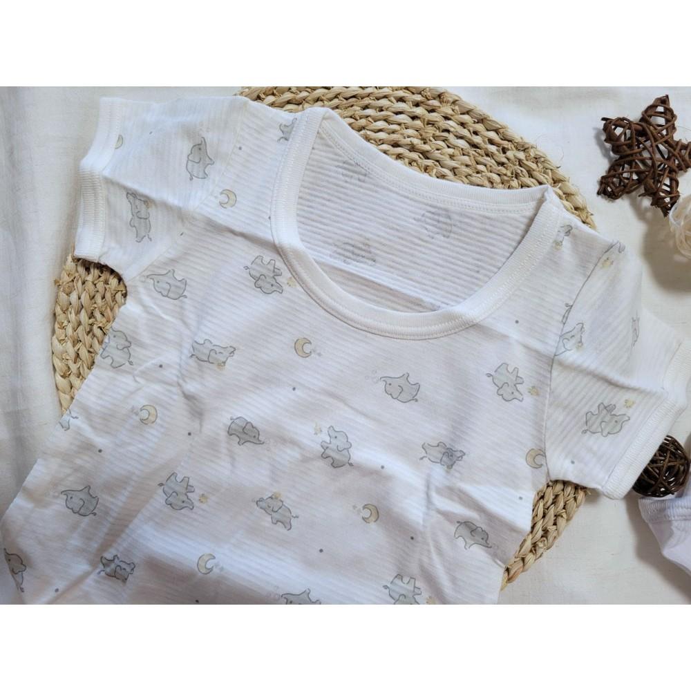 【附發票🍭80公分】日本進口 春夏有機棉ORGANIC COTTON短袖包屁衣 兩件組 吸水速乾 透氣 純棉 大象 水藍-細節圖4