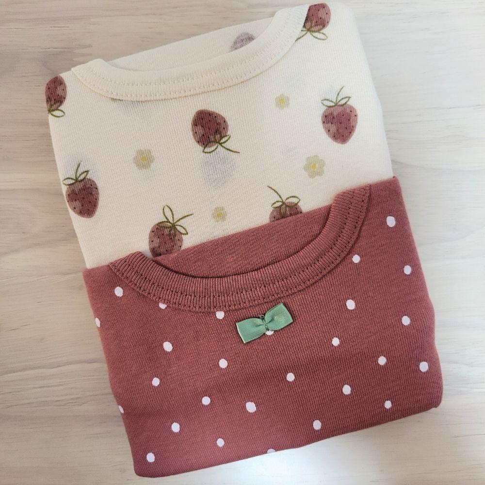 【95cm🍭】日本 futafuta 短袖上衣 兩件組 草莓 圓點 新生兒 日本童裝 附發票-細節圖2
