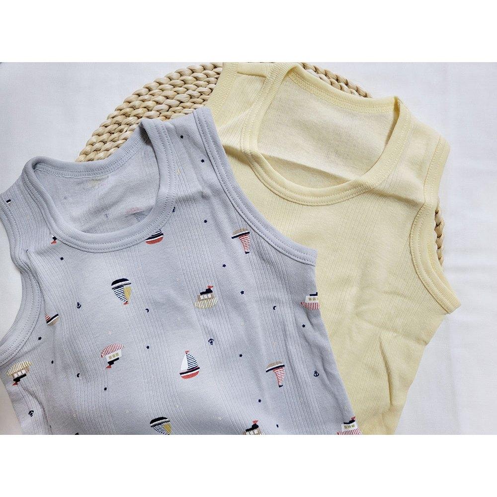 【附發票🍭80公分】 日本 Cottoli 無袖包屁衣 兩件組 男寶 女寶 小船 米黃 夏季 日本童裝 附發票-細節圖2
