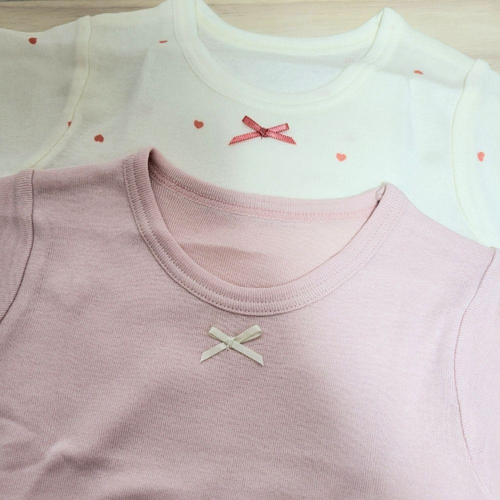 【80cm🍭90cm | 95cm】日本童裝 通園インナー 短袖上衣 2件組 幼兒園 女童 粉紅 蝴蝶結]-細節圖5