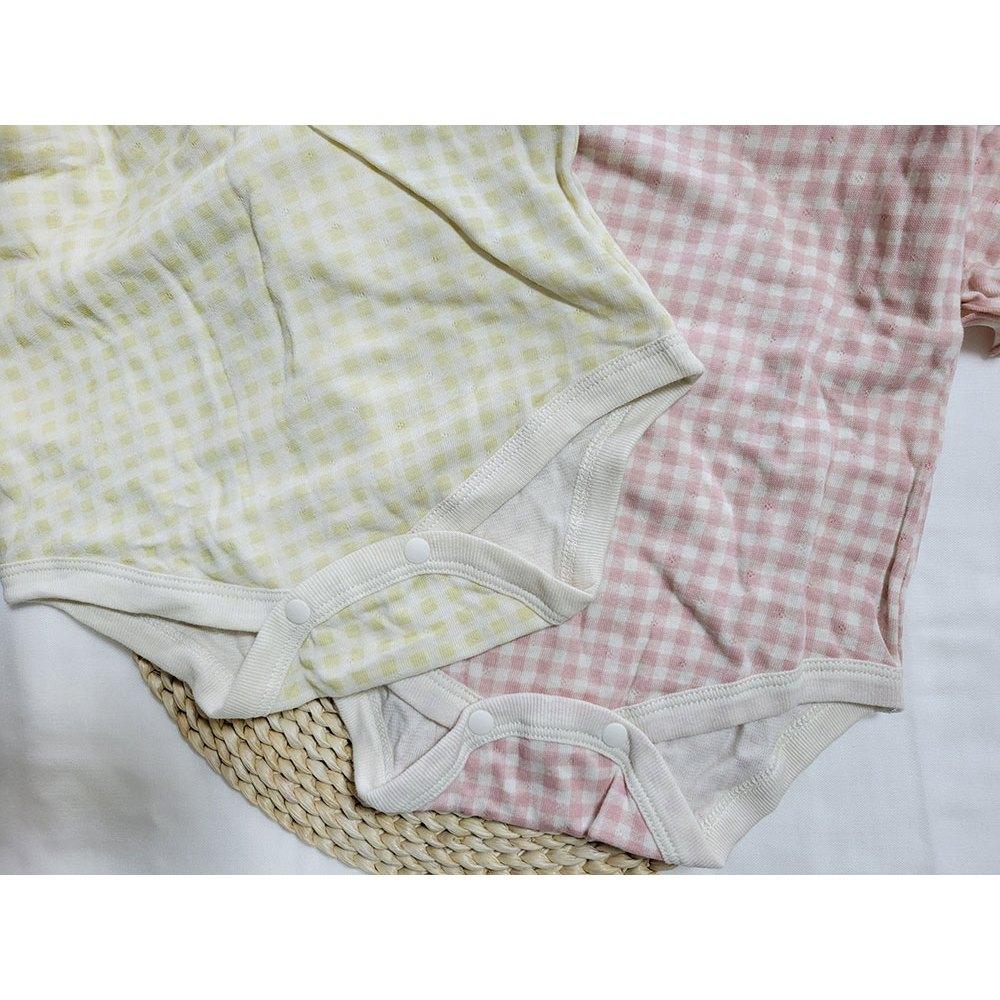 【秋季新品🍭80公分】日本進口 mamaraku 長袖包屁衣2件組 格紋款 粉色 檸檬黃 蝴蝶結 圓領日本童裝 薄款長袖-細節圖3