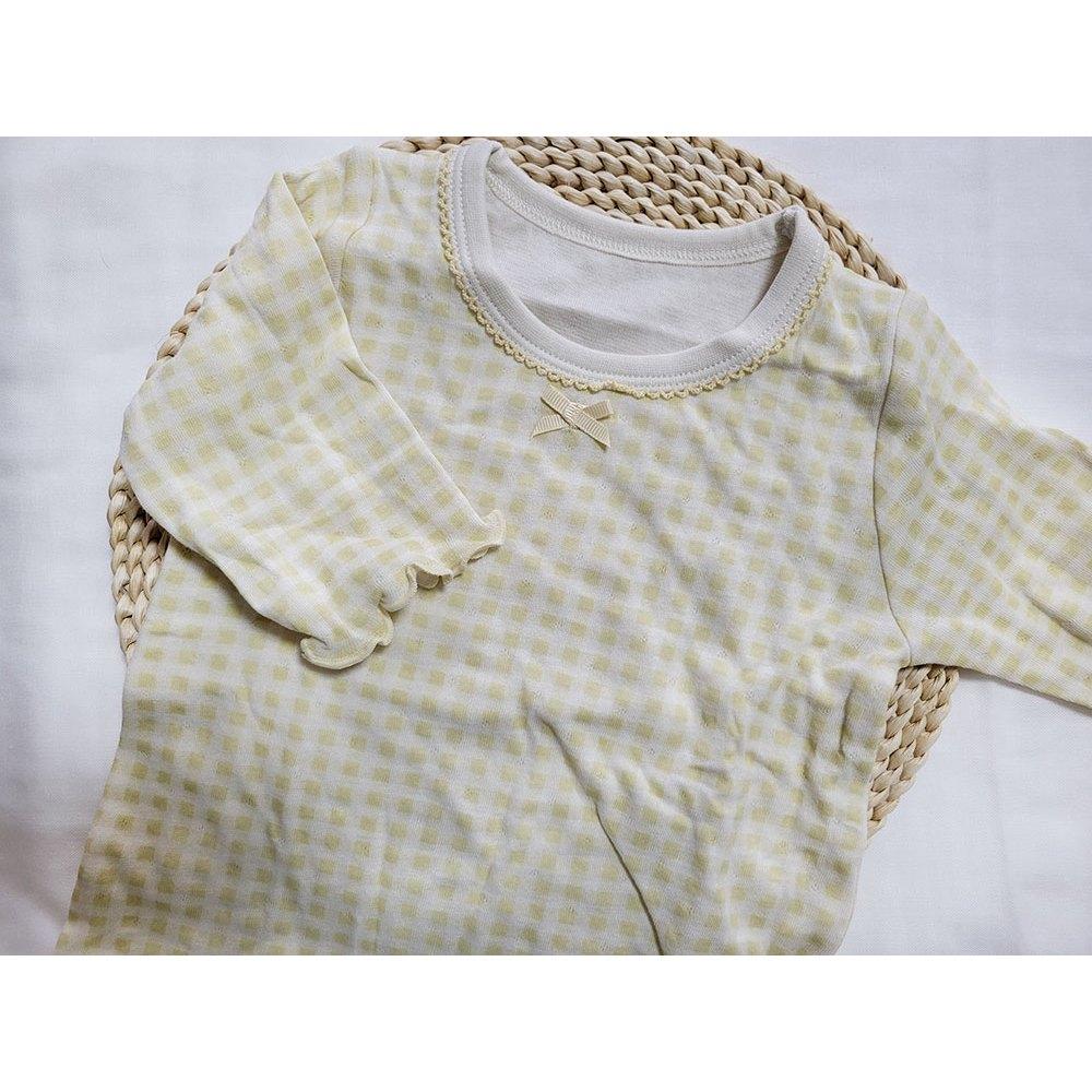【秋季新品🍭80公分】日本進口 mamaraku 長袖包屁衣2件組 格紋款 粉色 檸檬黃 蝴蝶結 圓領日本童裝 薄款長袖-細節圖5