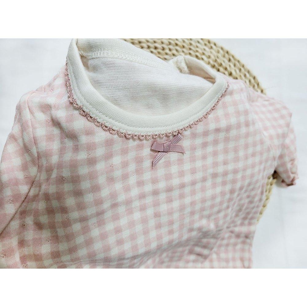 【秋季新品🍭80公分】日本進口 mamaraku 長袖包屁衣2件組 格紋款 粉色 檸檬黃 蝴蝶結 圓領日本童裝 薄款長袖-細節圖7