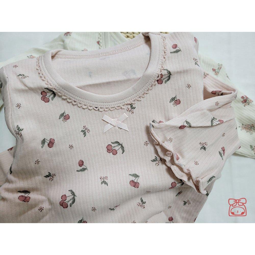 【秋季新品🍭90公分】日本進口 mamaraku 長袖上衣2件組 花朵 櫻桃 粉色 白色 日本童裝 薄款 內搭 純棉-細節圖6