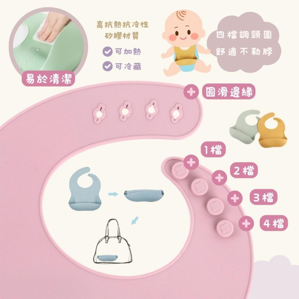 【外出必備🍭】防水兒童食品級圍兜 四段調整 莫蘭迪色 防水防油 可放消毒鍋 蝦皮開立發票-細節圖2