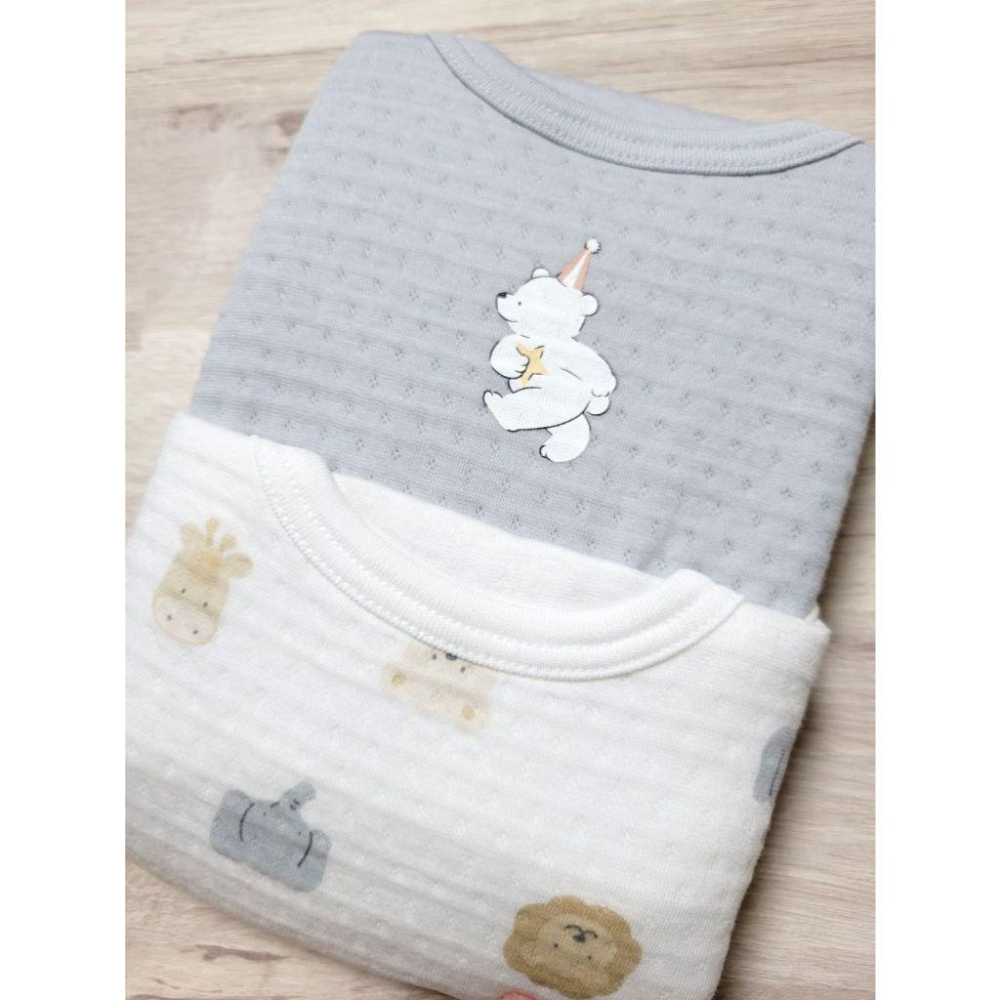 【現貨90cm🚩已客訂】日本Cottoli 長袖上衣 鋪棉 藍色 小熊 獅子 長頸鹿 日本童裝 男童 女童 鋪棉-細節圖2